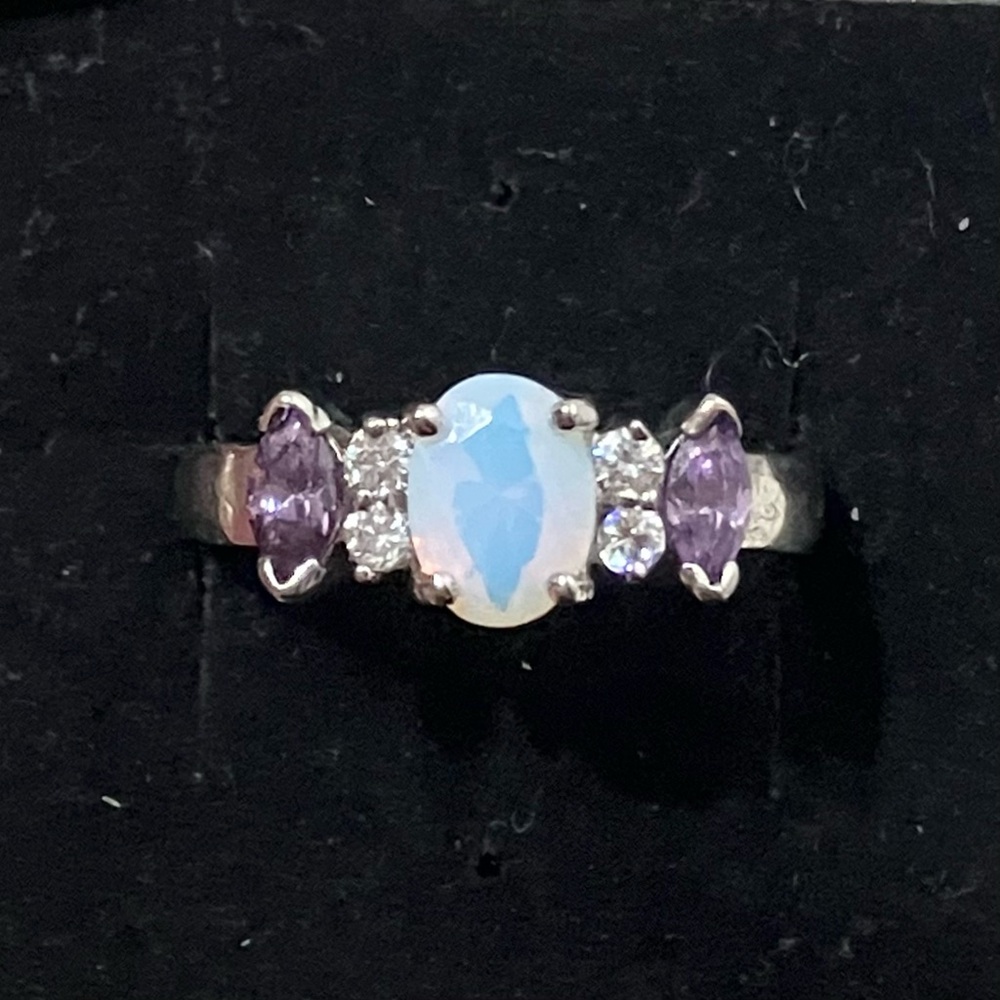 Opalite CZ Silver Tone Ring